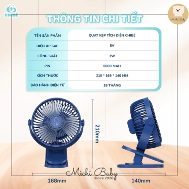 Quạt Tích Điện Chibe 6.000mAh, Đèn Nhỏ Gọn, Cầm Tay, Kẹp Xe Đẩy - Michi Baby MC623 300.000đ 9 Quạt Tích Điện Chibe 6.000mAh, Đèn Nhỏ Gọn, Cầm Tay, Kẹp Xe Đẩy - Michi Baby MC623 300.000đ 9