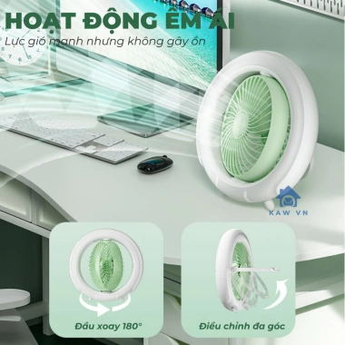 Quạt tích điện để bàn KAW - Đầu xoay tự động 180°, đèn LED, quai treo đa năng, sạc USB - 305.900₫ 7 Quạt tích điện để bàn KAW - Đầu xoay tự động 180°, đèn LED, quai treo đa năng, sạc USB - 305.900₫ 7