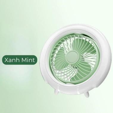 Quạt tích điện để bàn KAW - Đầu xoay tự động 180°, đèn LED, quai treo đa năng, sạc USB - 305.900₫
