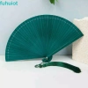 Quạt tre màu trơn FUHUIOT gấp tua rua Trung Quốc, quạt cầm tay sườn xám, giá ưu đãi 119.130 VND