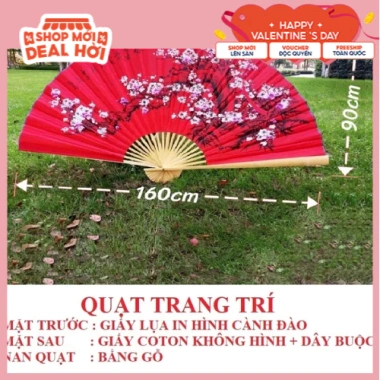 Quạt treo tường cỡ lớn - Quạt giấy in hình cành đào đón xuân, giảm giá 149.000