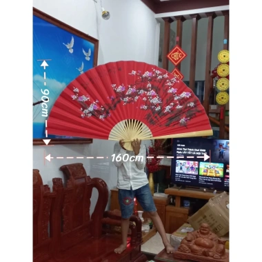 Quạt treo tường cỡ lớn - Quạt giấy in hình cành đào đón xuân, giảm giá 149.000