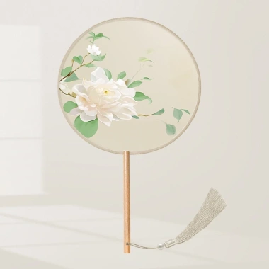 Quạt tròn cầm tay cổ trang lụa in đa mẫu, phụ kiện chụp áo dài, giá 64.000đ 7