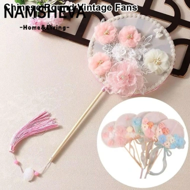 Quạt Tròn Vintage NAMSHEVA Hoa Bướm Vải Tay Cầm Dài - Phong Cách Retro Cô Dâu, Giá Ưu Đãi 88.110₫