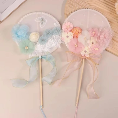 Quạt Tròn Vintage NAMSHEVA Hoa Bướm Vải Tay Cầm Dài - Phong Cách Retro Cô Dâu, Giá Ưu Đãi 88.110₫