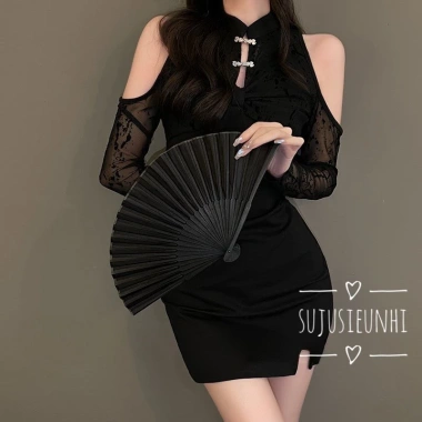 Quạt vải xếp cổ trang in hình cầm tay dây tua rua – phụ kiện múa chụp ảnh 5