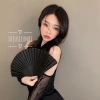Quạt vải xếp cổ trang in hình cầm tay dây tua rua – phụ kiện múa chụp ảnh 6