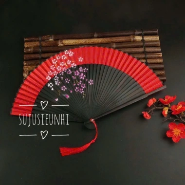 Quạt xếp cầm tay nan tre đen - Đạo cụ chụp ảnh Trung Nhật, phụ kiện múa cổ trang, chỉ 56.000₫ 9