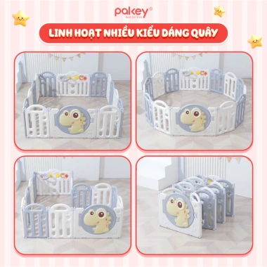 Quây Cũi Nhựa Gấp Gọn PAKEY Khủng Long Màu - An Toàn, Bảo Hành Trọn Đời