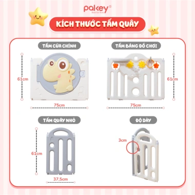 Quây Cũi Nhựa Gấp Gọn PAKEY Khủng Long Màu - An Toàn, Bảo Hành Trọn Đời