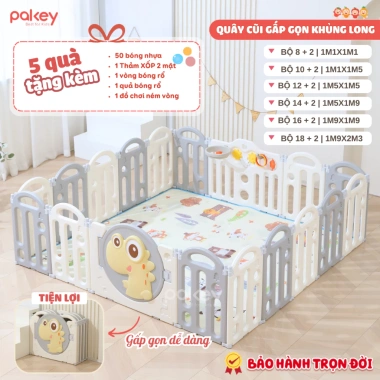 Quây Cũi Nhựa Gấp Gọn PAKEY Khủng Long Màu - An Toàn, Bảo Hành Trọn Đời