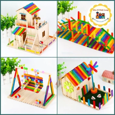 Que kem đa màu, que đè lưỡi nhiều màu làm mô hình, lọ hoa, lọ cắm bút handmade giá 20.000 4