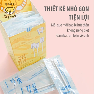 Que Rơ Lưới Baby Tattoo Đầu Mini - Giúp Làm Sạch Răng Miệng Bé, Thiết Kế Mềm Mại, Hộp 20 Que - 450.000 VND 7 Que Rơ Lưới Baby Tattoo Đầu Mini - Giúp Làm Sạch Răng Miệng Bé, Thiết Kế Mềm Mại, Hộp 20 Que - 450.000 VND 7