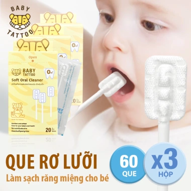 Que Rơ Lưới Baby Tattoo Đầu Mini - Giúp Làm Sạch Răng Miệng Bé, Thiết Kế Mềm Mại, Hộp 20 Que - 450.000 VND
