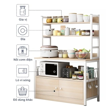 RACK Kệ Nhà Bếp 5 Tầng Tấm Gỗ Dày - Chịu 100kg/Lớp, Dùng Lò Vi Sóng, Giá Ưu Đãi 549k 9