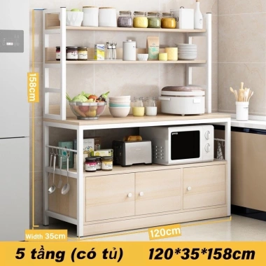 RACK Kệ Nhà Bếp 5 Tầng Tấm Gỗ Dày - Chịu 100kg/Lớp, Dùng Lò Vi Sóng, Giá Ưu Đãi 549k 10