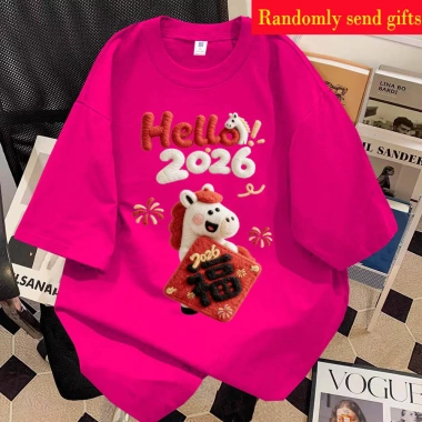 RANZIHUI áo thun 100% cotton gia đình ngắn tay thiết kế ngựa năm mới - Giá 138.240 VND