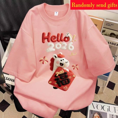 RANZIHUI áo thun 100% cotton gia đình ngắn tay thiết kế ngựa năm mới - Giá 138.240 VND