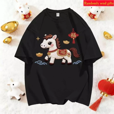 RANZIHUI Áo thun 100% cotton gia đình, thiết kế ngựa năm mới, giá ưu đãi 138.240 VND