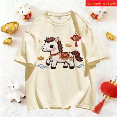 RANZIHUI Áo thun 100% cotton gia đình, thiết kế ngựa năm mới, giá ưu đãi 138.240 VND