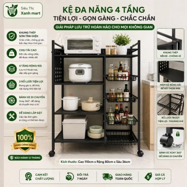 Rẻ Vô Địch: Kệ Để Rau Củ 4T Thép Carbon Bọc Sơn Tĩnh Điện, Bánh Xe Xoay 360 - Giá 130.200 VND 2