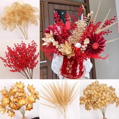 Rẻ vô dịch Lá Cây Vàng Nhựa Trang Trí Tết - Decor Giỏ Quà Cao Cấp, Phụ Kiện Bánh Sinh Nhật, Bánh Kem, Giá chỉ 5.000đ