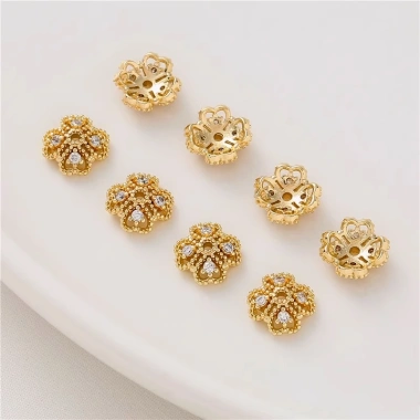 Receptacle 14K Gói Vàng Giữ Màu Kẻ Sọc Zircon - Hình Trái Tim & Cỏ Bốn Lá, Phụ Kiện Thụ Thể Tự Làm, Giá Đỡ Hạt 14,460₫ 2