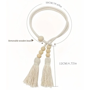 Rèm Bohemian 2 chiếc hạt gỗ móc tua phong cách vintage cho phòng khách, ngủ, bếp 3