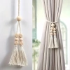 Rèm Bohemian 2 chiếc hạt gỗ móc tua phong cách vintage cho phòng khách, ngủ, bếp 4