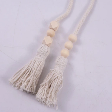 Rèm Bohemian 2 chiếc hạt gỗ móc tua phong cách vintage cho phòng khách, ngủ, bếp 8