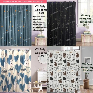 Rèm che ngăn phòng vải Poly treo cửa, móc treo sẵn, đa mẫu đủ kích thước, giá chỉ 55.500₫