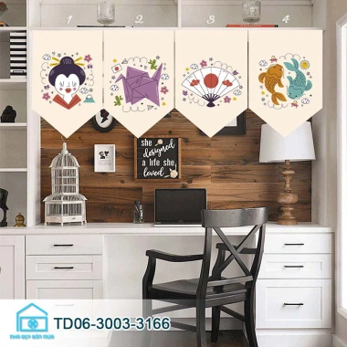 Rèm cờ tam giác phong cách Nhật Bản - Rèm cửa ngắn trang trí phòng khách, bếp, giảm giá chỉ 88.000₫