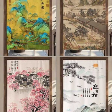 Rèm cửa cổ điển Trung Quốc - tranh phong cảnh, che nhà bếp, vách ngăn tắm, vải, giảm còn 194.400đ, giá gốc 252.720đ