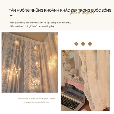Rèm cửa ren FDM kiểu Pháp 1m3x2m cột kính thiên văn - Lắp đặt không khoan, chỉ 75.000₫