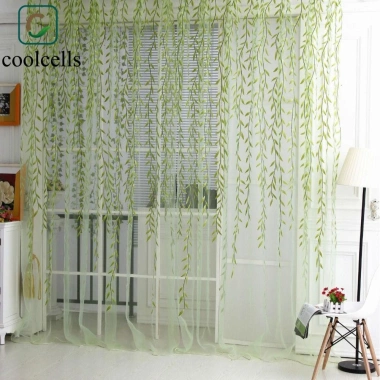 Rèm cửa sổ COOLCELLS Gạc xanh, lá liễu, vải Tuyn, giảm 20% cho phòng ngủ