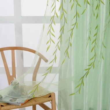 Rèm cửa sổ COOLCELLS Gạc xanh, lá liễu, vải Tuyn, giảm 20% cho phòng ngủ