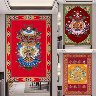 Rèm cửa Tám Tốt Lành Tây Tạng – Phòng Phật, che ngủ & tắm, vải không đục lỗ, 194.400đ