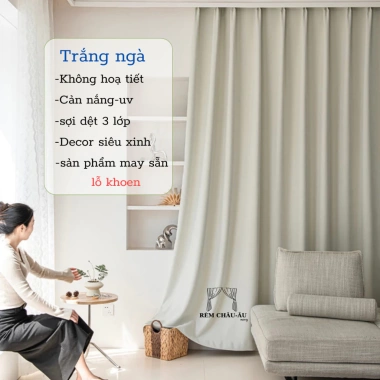 Rèm Cửa Trắng Ngà Cao Cấp 98% Cản Sáng - Không Họa Tiết, Phòng Khách và Phòng Ngủ, Giá Ưu Đãi 185.680₫ 2