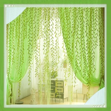 Rèm gạc hoa liễu mờ mỏng xanh lá cây - Giảm giá 20% cho cửa sổ phòng
