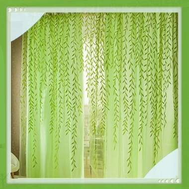 Rèm gạc hoa liễu mờ mỏng xanh lá cây - Giảm giá 20% cho cửa sổ phòng