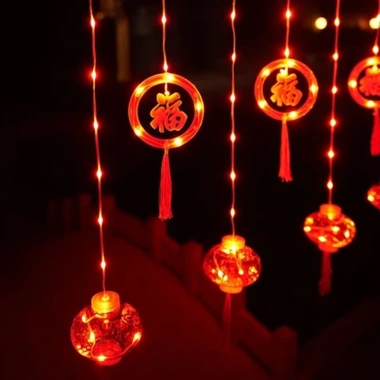 Rèm Lồng Đèn Tết 3m - Đèn Lồng Treo Tường Nhấp Nháy Nhiều Chế Độ Chữ Phúc May Mắn 149k