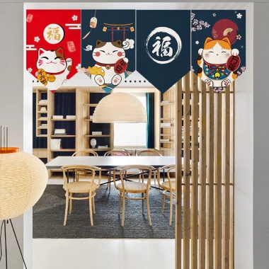 Rèm phong cách Nhật Bản Mèo May Mắn - Tam giác Izakaya treo cờ, giá 81.000₫ 2