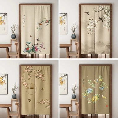 Rèm Retro Hoa & Chim Noren Phong Thủy - Phân Vùng Nhà Bếp Phòng Ngủ - Giá 180k
