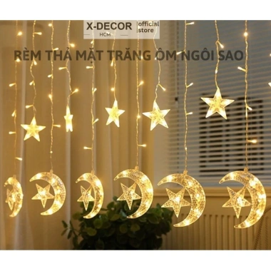 Rèm Thả Đèn Led Trang Trí Mặt Trăng Ngôi Sao 3m - Nhiều Màu, Cắm Điện, Giá 60.000đ