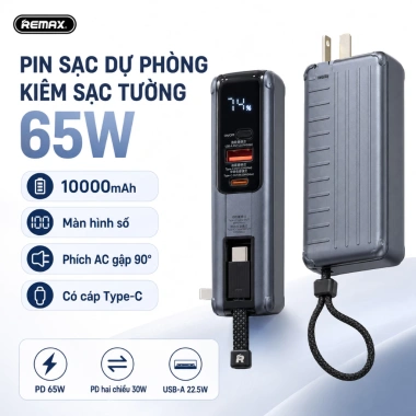 REMAX CP-11 Pin sạc dự phòng 10.000mAh QC3.0+PD 65W 3C Xám Tarnish - Giá 937.000 VND