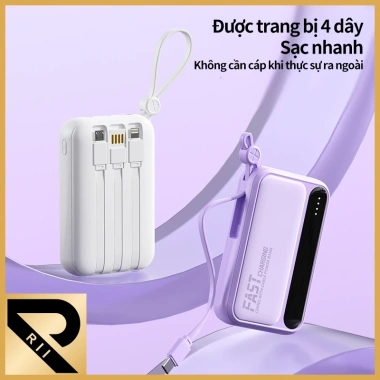 RII New 10.000mAh Mini Powerbank 4 Cáp Tích Hợp iPhone Type-C Micro - Sạc nhanh, Bảo hành 12 tháng - Giá 198.000đ