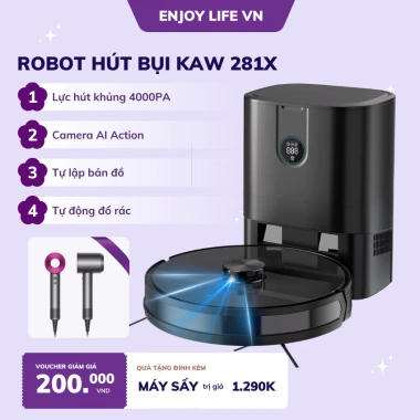 Robot hút bụi KAW cao cấp 3.200Pa - Làm sạch 200m², bảo hành 12 tháng, giá 8,474,000₫