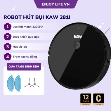 Robot hút bụi KAW cao cấp 3.200Pa - Làm sạch 200m², bảo hành 12 tháng, giá 8,474,000₫