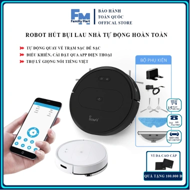 Robot hút bụi lau nhà 3 chế độ, trợ lý giọng nói VN, tự động sạc, điều khiển app, giá 1.22 triệu