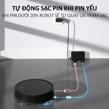 Robot hút bụi lau nhà 3 chế độ, trợ lý giọng nói VN, tự động sạc, điều khiển app, giá 1.22 triệu